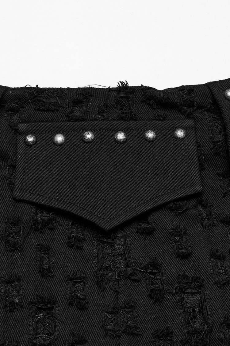 Jupe en jean punk asymétrique déchirée noire avec clous pour femme 