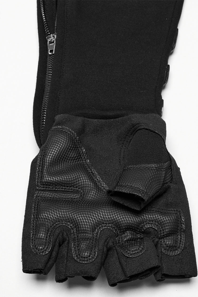 Black Men's Punk Cool Rubber Patched Half-finger Gloves