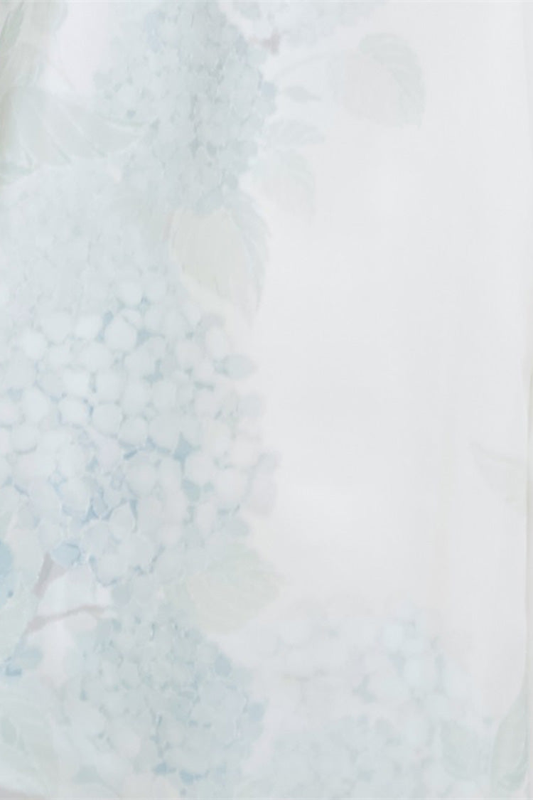 Blanc [Message Hydrangea] Manches courtes Imprimé Volant Dentelle Doux Style chinois Élégant Robe courte Lolita 