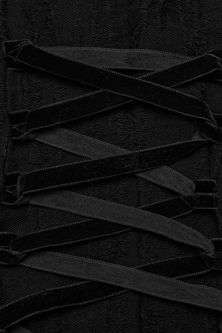 Black Stand Collar Snake Print Stitching Lace-Up Mesh Women's Gothic Dress