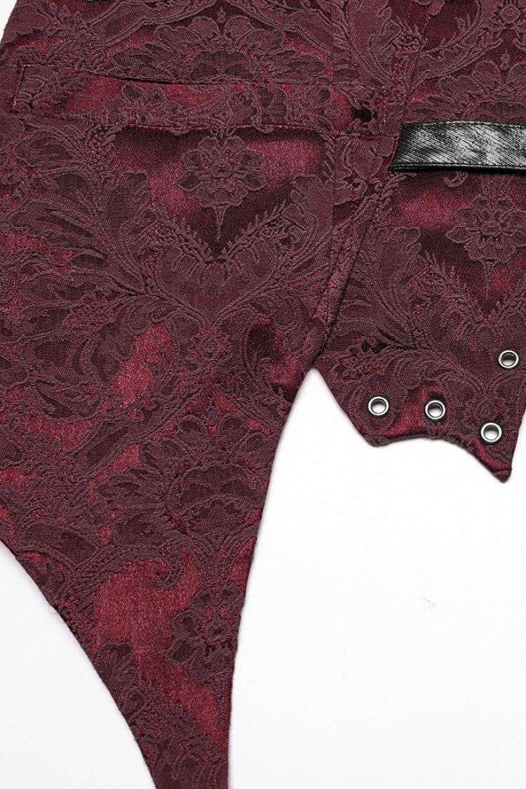 Black/Red Lapel V-neck Sleeveless Jacquard Buckle Men's Gothic Vest