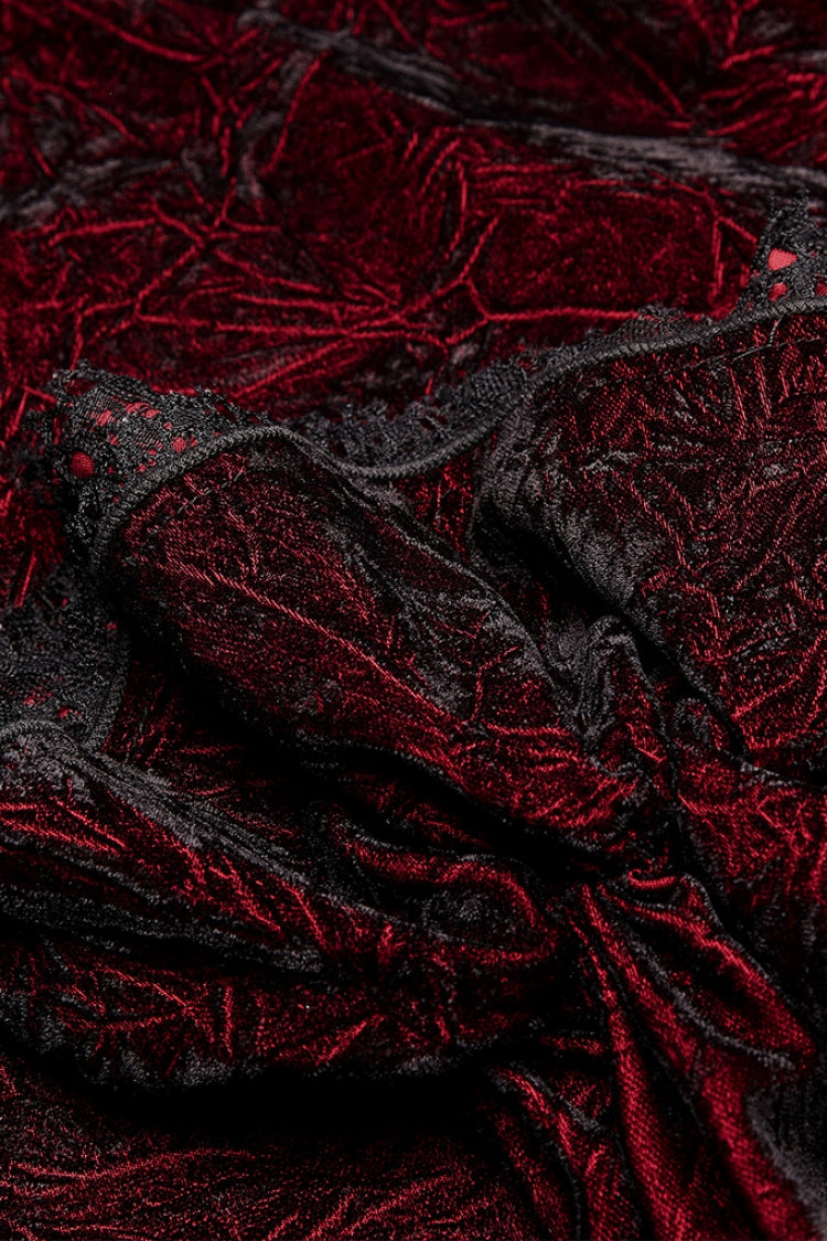 Schwarzes/Rotes Langarm-Rüschenschnürhemd für Herren im Gothic-Stil 