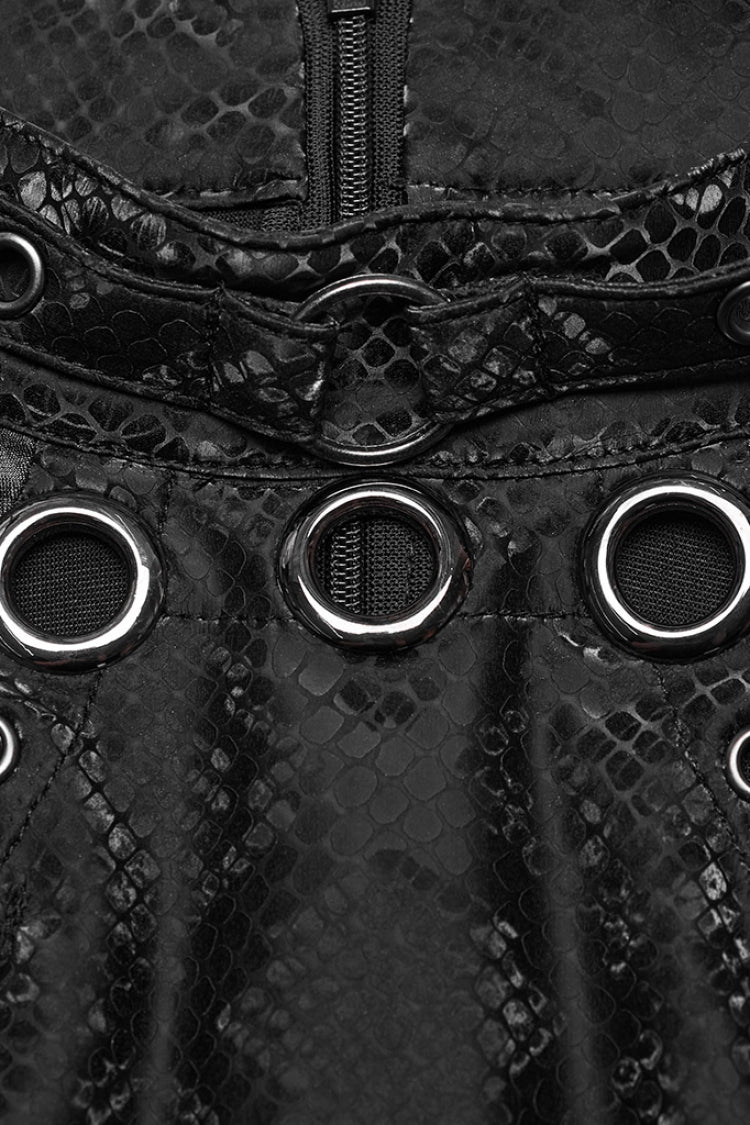 Black Sleeveless Metal Rings Hollow Mesh Women's Steampunk Dress