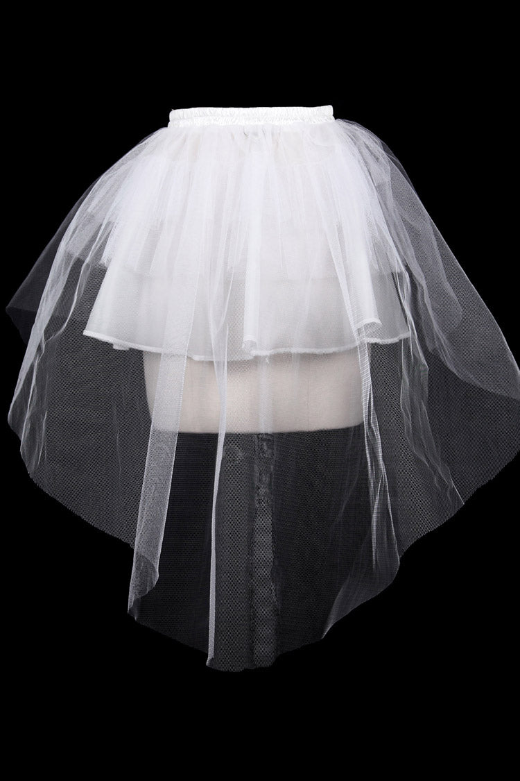 White Hard Mesh Short Front Long Back Short Women's Gothic Underskirt