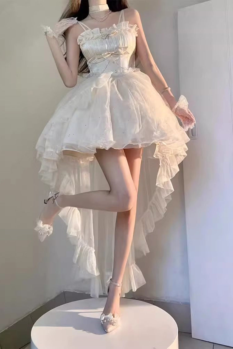 Apricot Shining Bowknot Irregular Sweet Princess Gorgeous Lolita Jsk Dress (Include Train)