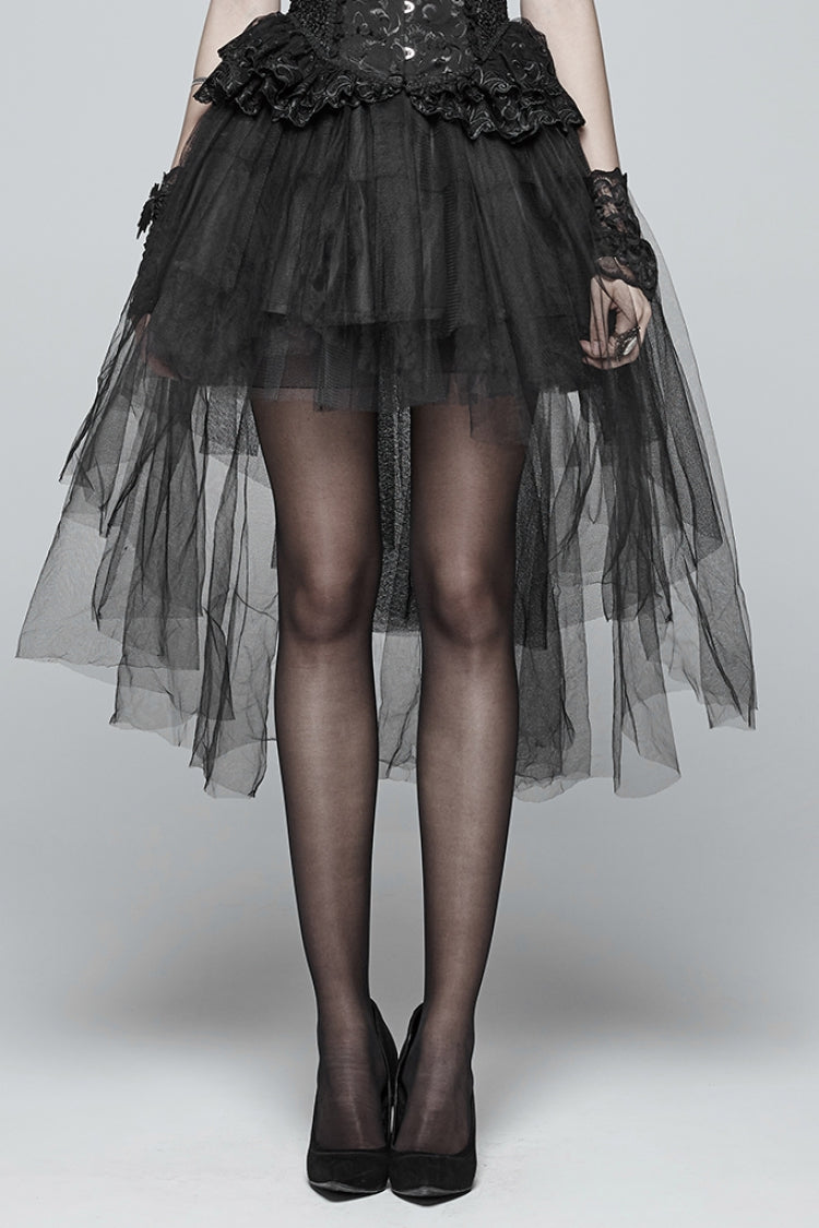 Black Multi-layer Lace Mesh Women's Gothic Elegant Skirt
