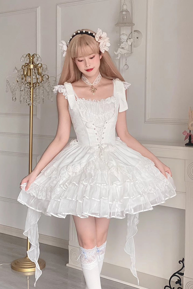 White Rose Multi-layer Ruffle Hanayome Stitching Lace Detachable Sweet Princess Lolita Tiered Dress