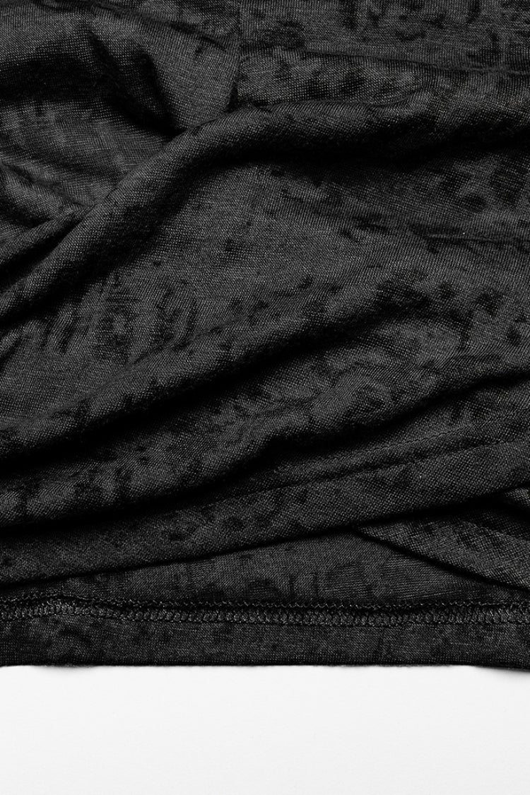 Schwarzes Punk-T-Shirt mit Kapuze für Damen mit abstraktem Aufdruck