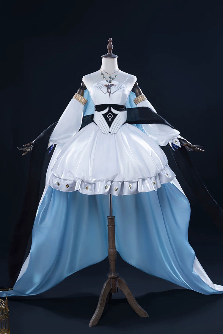 White/Blue [Arknights Inspired Sacred Snow Melody] Long Sleeves Ruffled Classic Lolita Strapless Dress Set
