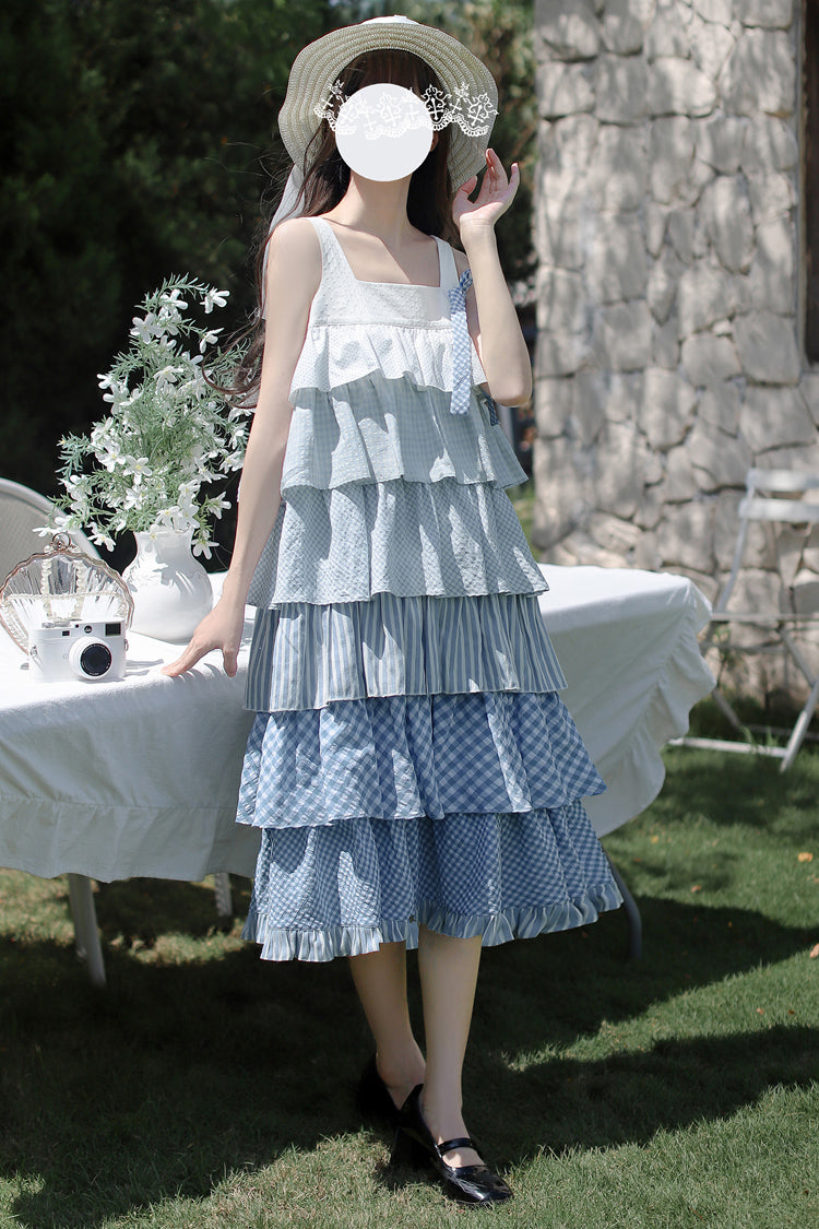 Blue [Go To The Beach] Multi-Layered Print Ruffle Holiday Sweet Lolita Jsk Dress