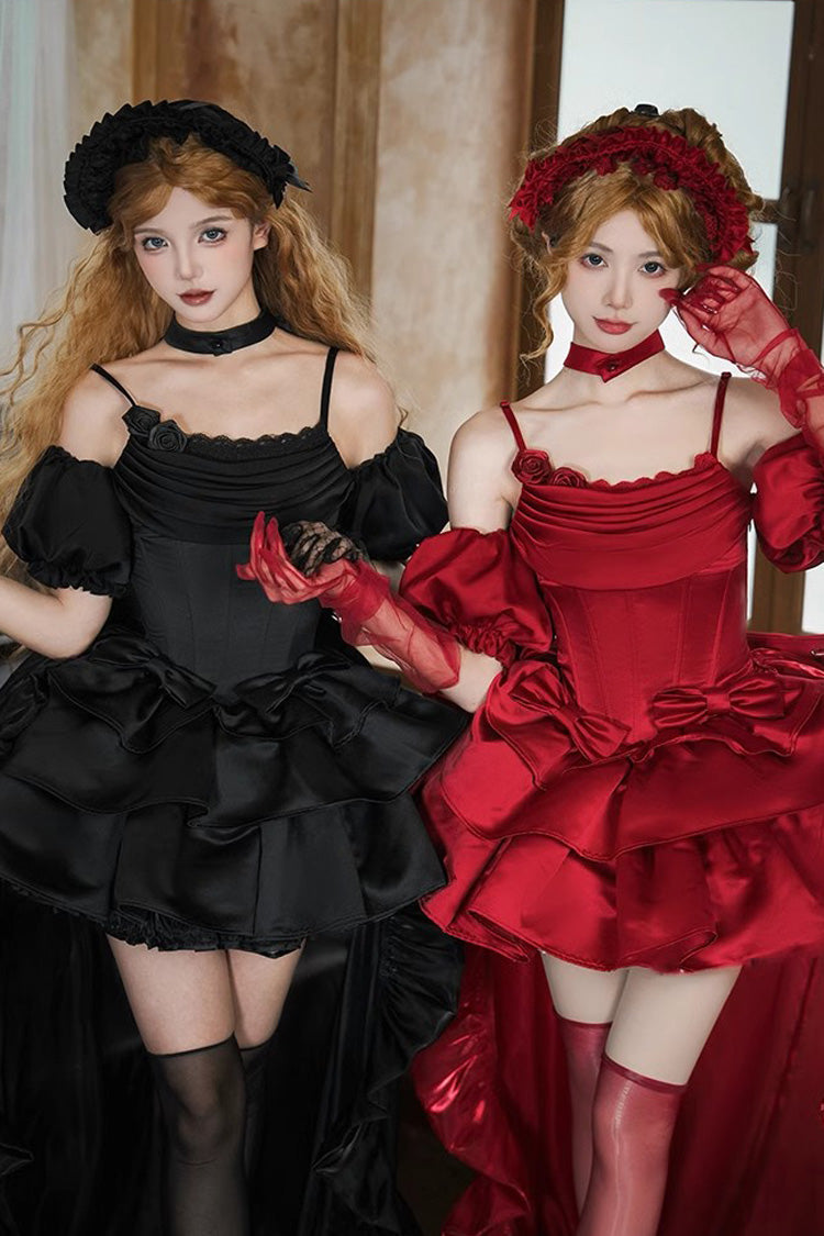 Black [Duet] Sleeveless Double-Layered Ruffle Bowknot Gothic Elegant Gorgeous Lolita Jsk Dress