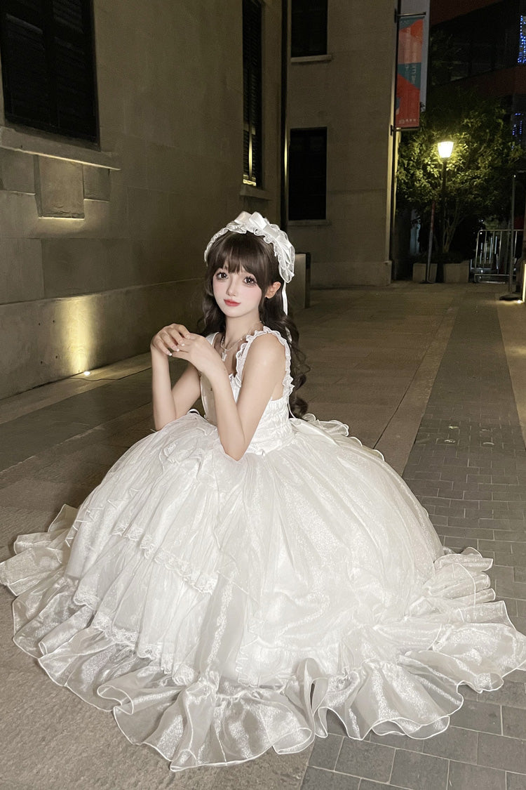 White [Moonlight Sonata] Ruffle Cardigan Bowknot Lace Sweet Vintage Lolita Jsk Dress