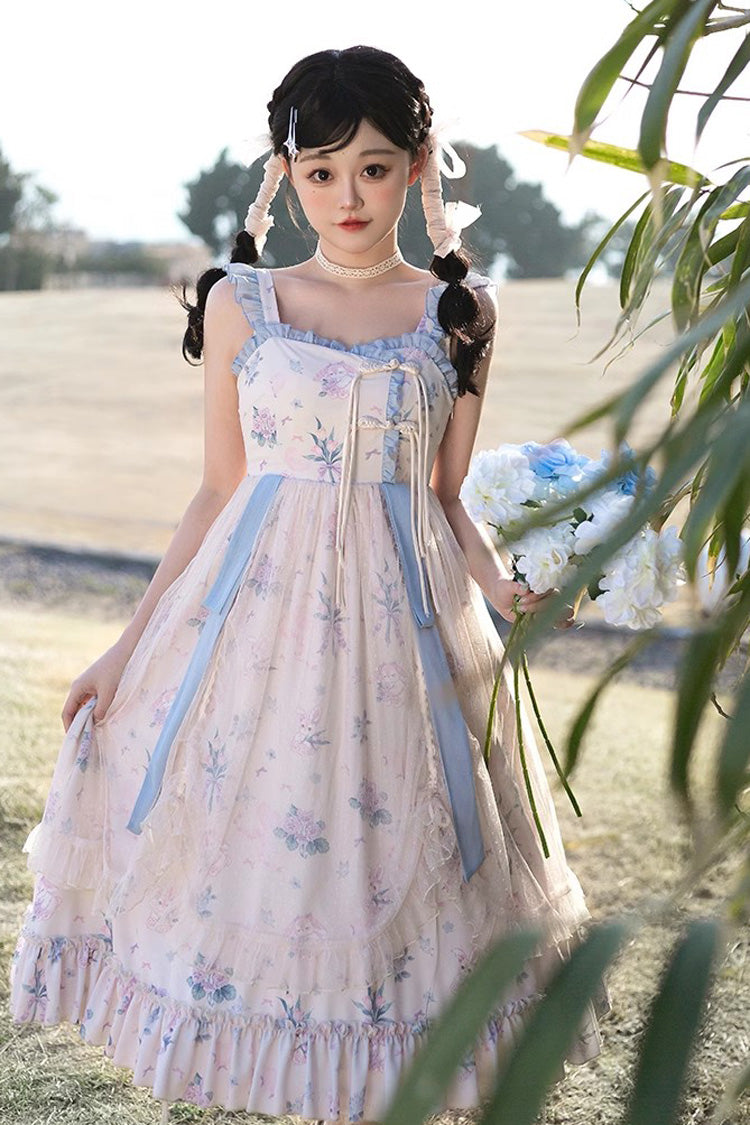 Multi-Color Chinese Style Elegant Flower Wall Print Sweet Lolita Dress