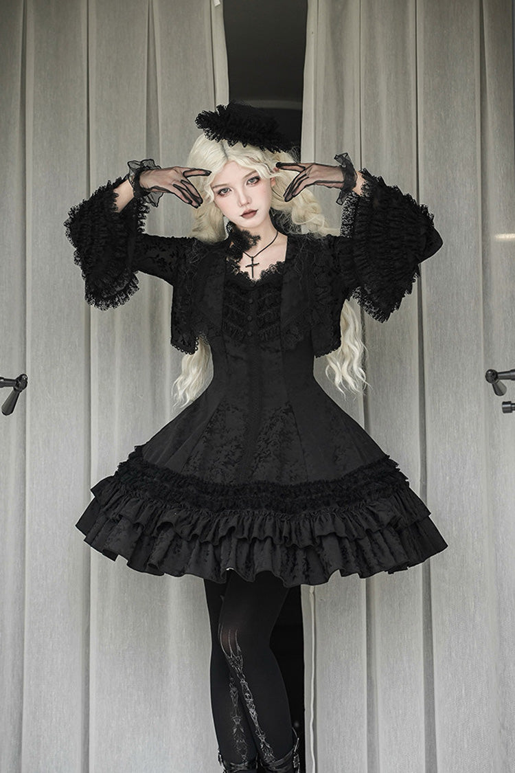 [Escape] Double-Layered Jacquard Striped Printed Ruffled Slim Gothic Lolita Jumper Dress 3 Colors