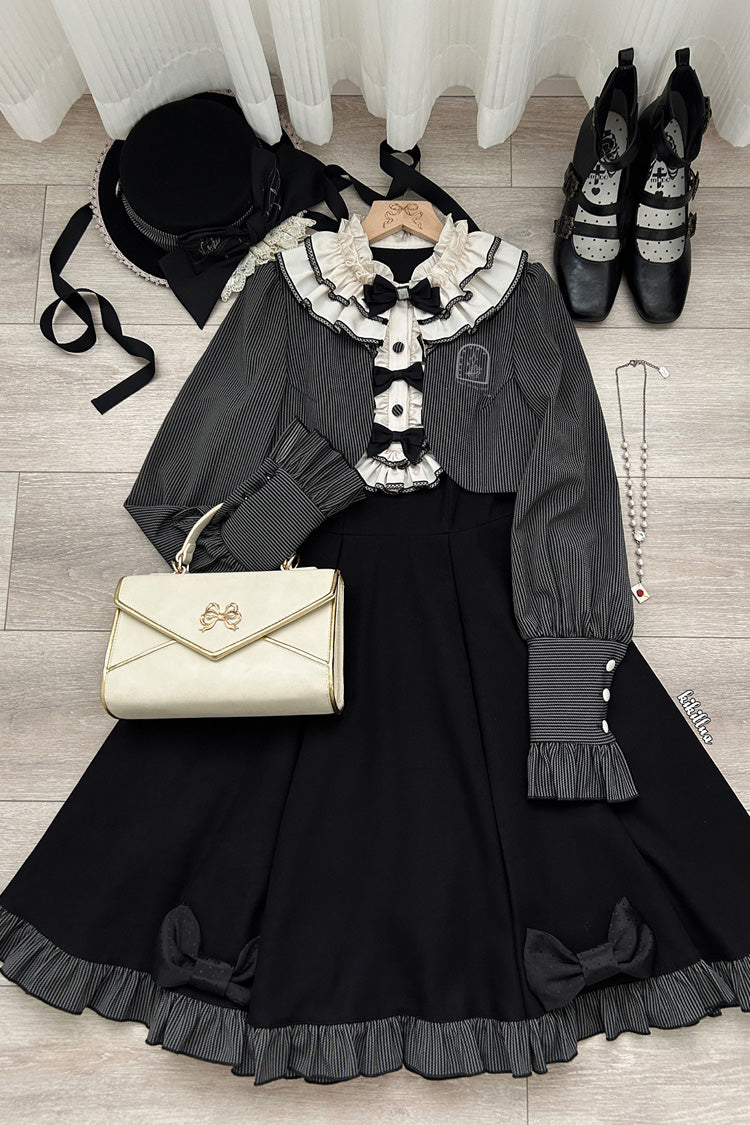 Black [Serenade] Long Sleeves Ruffle Bowknot Fake Two Pieces Classic Lolita Dress