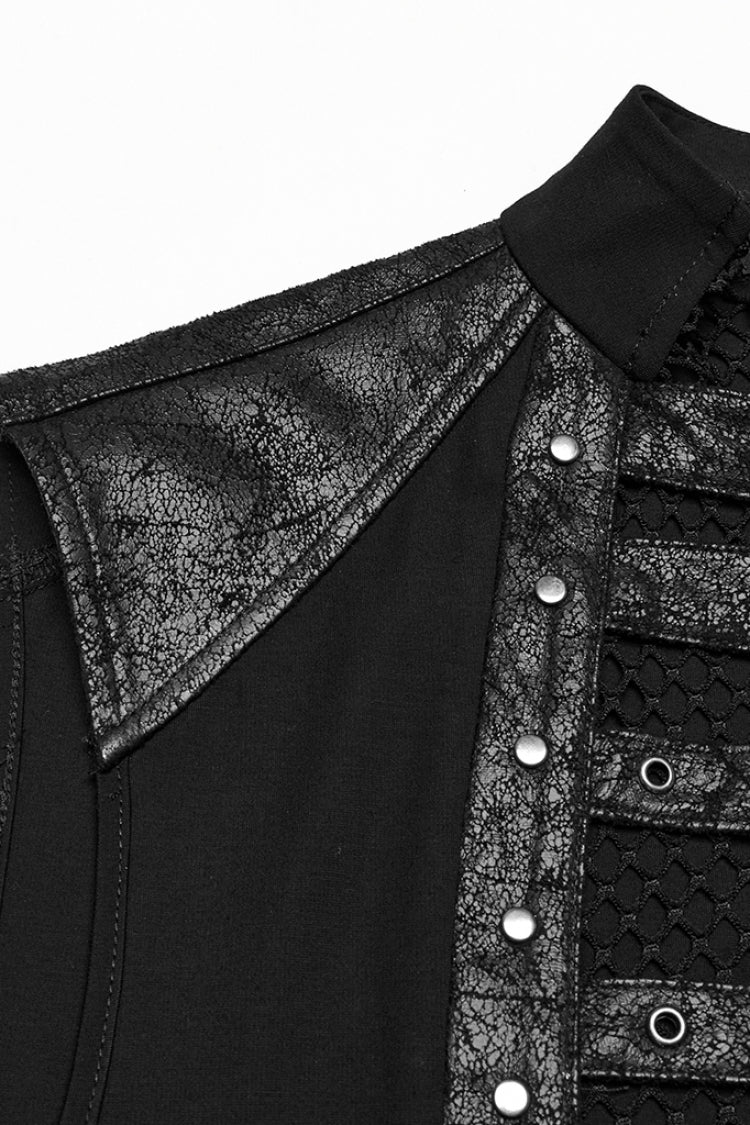 Black Sleeveless Stitching Mesh Eyelet Straps Men's Punk Vest