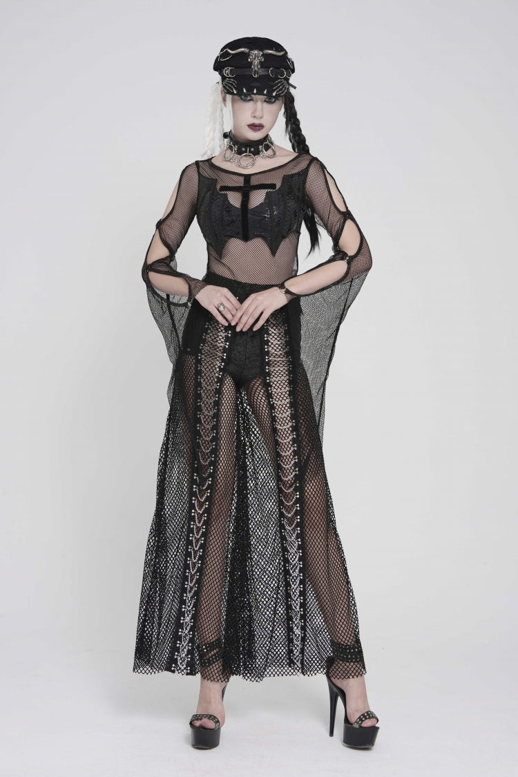 Schwarze gespleißte Mesh-Nieten-Punk-Hose für Damen
