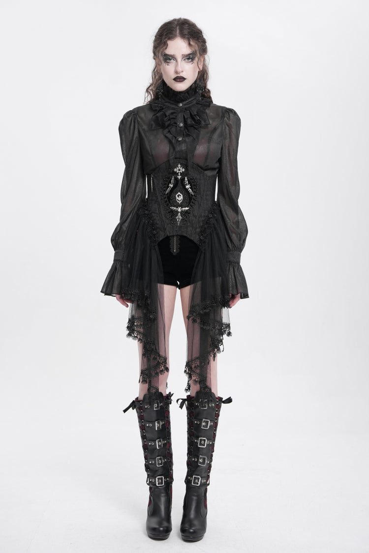 Black Stitching Lace Lace-Up Mesh Women's Gothic Underbust Corset