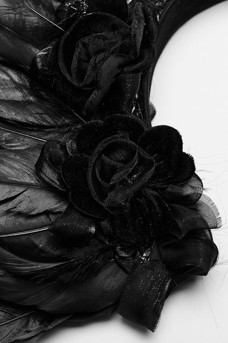 Black Lace Faux Feather Wing Women's Gothic Headwear