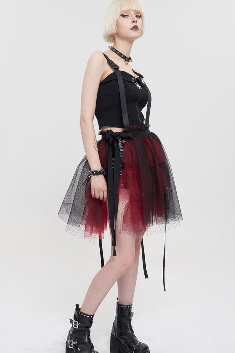 Black/Red Punk Mesh Ruffles Rock Women's Short Skirt