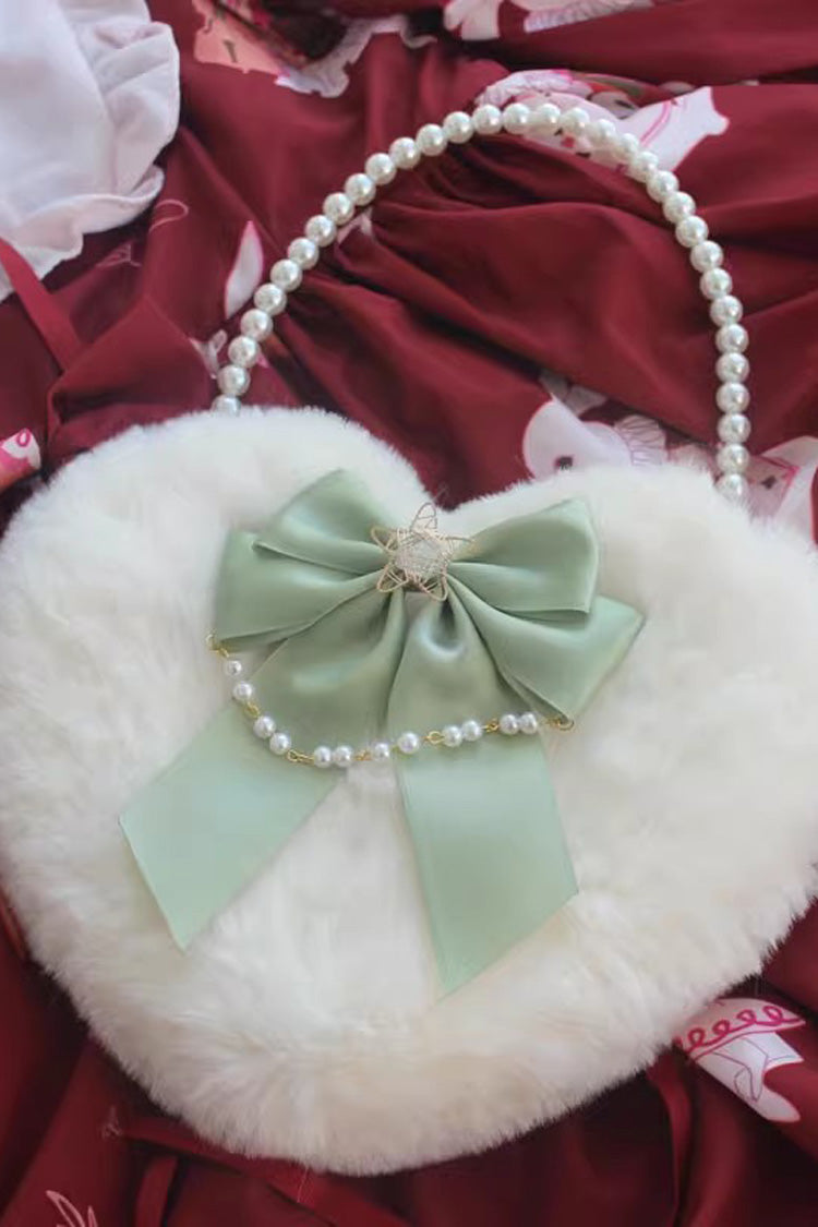 Sac à main Lolita doux avec nœud papillon en forme de cœur duveteux et perles, 17 couleurs 