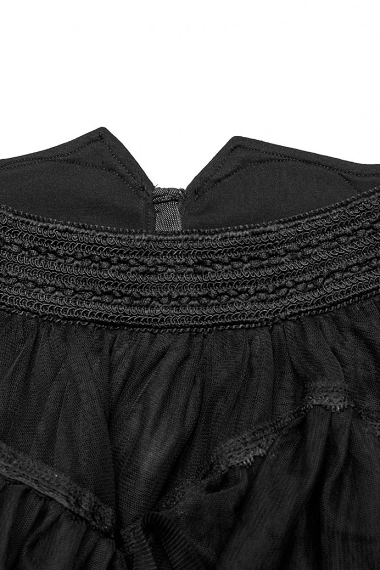 Heart Embroidery Skull Pendant Zipper Irregular Mesh Women's Gothic Skirt 2 Colors