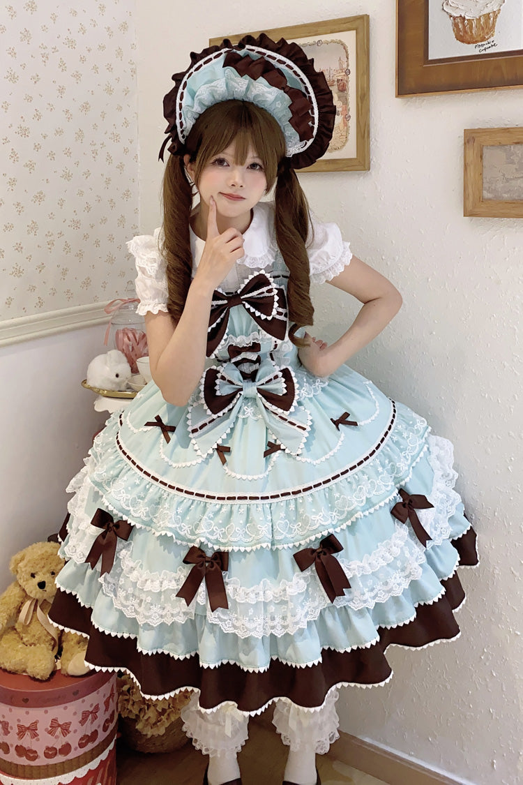 Mint Chocolate [Fondant Cake] Sleeveless Multi-Layered Ruffle Bowknot Lace Sweet Lolita Jsk Dress