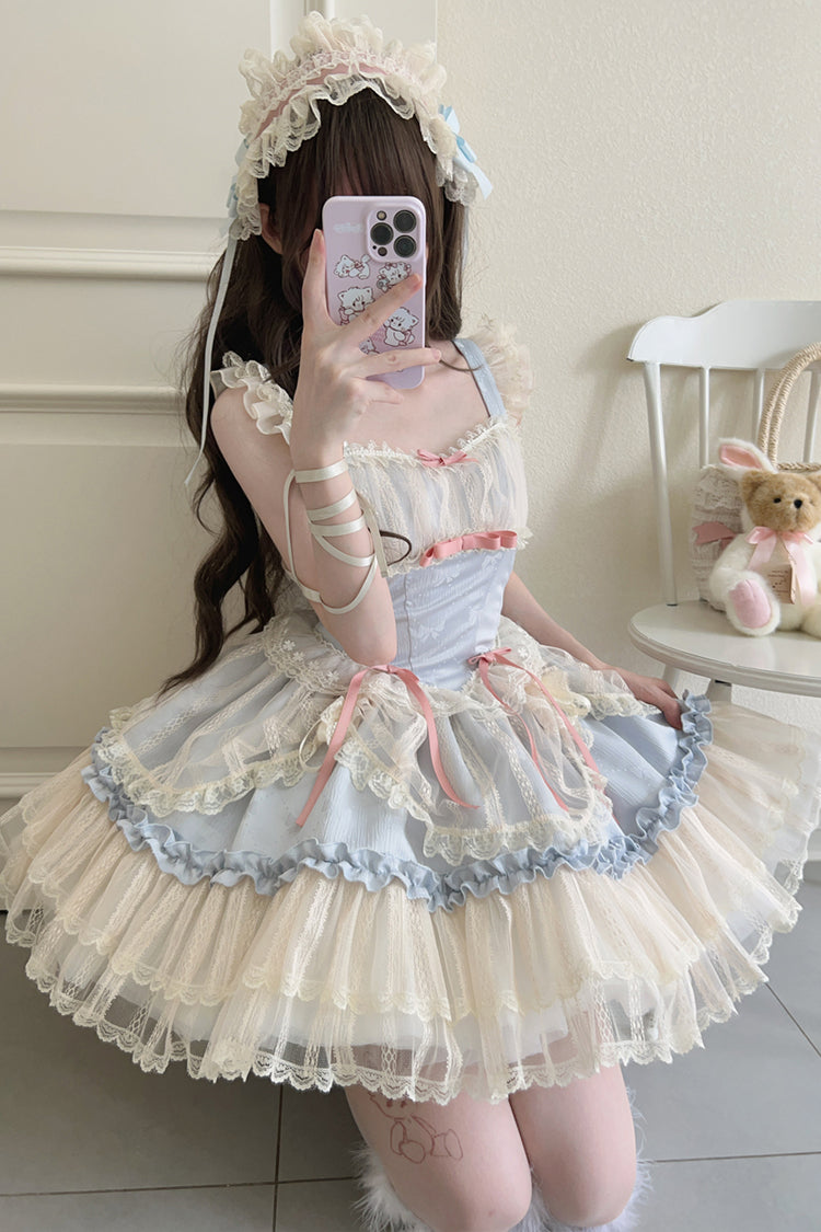 [Flower Season] Bowknot Lace Sweet Ballet Lolita Jsk Dress 4 Colors