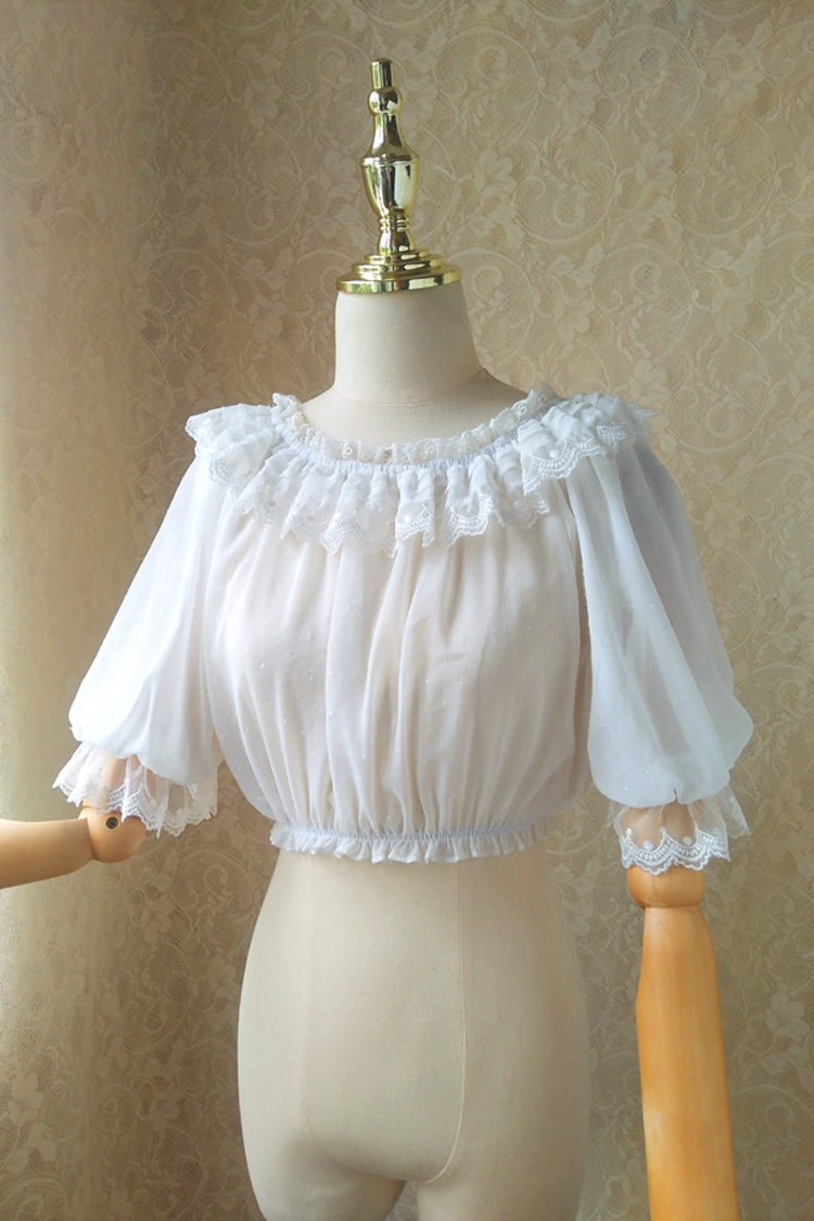 White Boat Neck Short Sleeves Lace Sweet Princess Lolita Blouse
