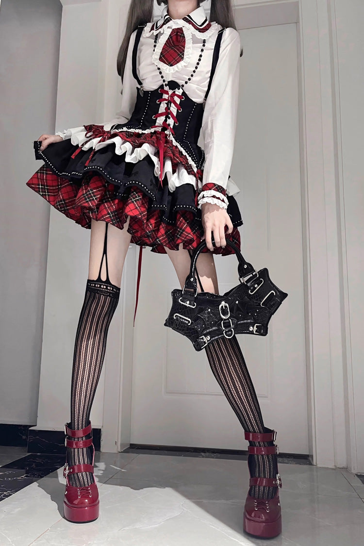 Red/White/Black Multi-layer Ruffle Opera Rock Girl Gothic Lolita Strap Dress