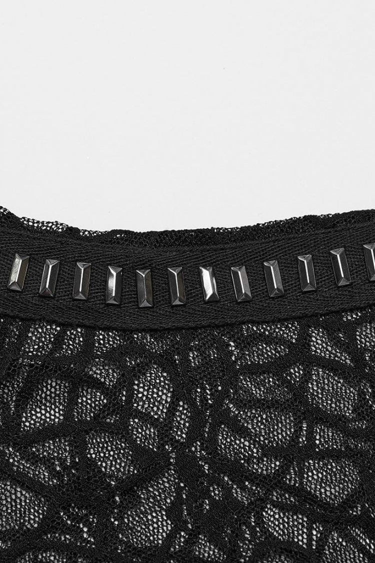 Black Round Collar Short Sleeves Hollow Mesh Women's Gothic Top