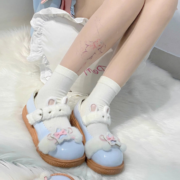Star Bunny Ears Bowknot Furry Sweet Lolita Shoes 5 Colors