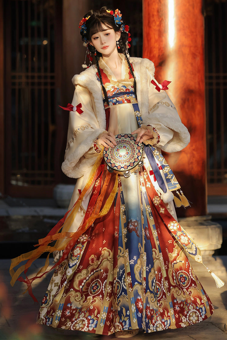 [Sweetheart Queen] Langärmeliges, hoch tailliertes, bedrucktes, besticktes, lässiges, chinesisch inspiriertes Hanfu-Set für Damen