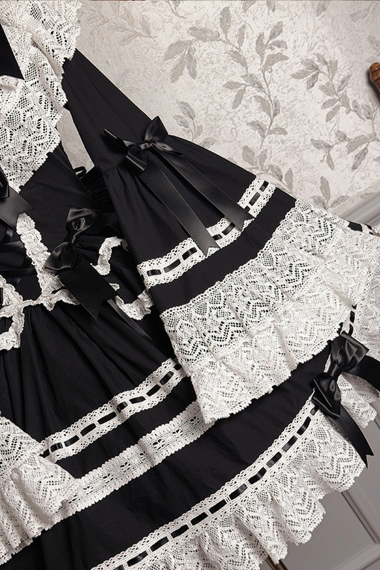 Black [Rabbit Sleeping Doll] Long Trumpet Sleeves Ruffle Bowknot Lace Sweet Lolita Dress