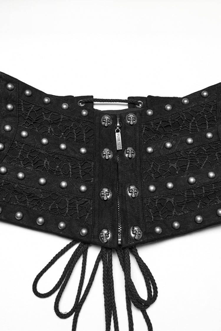 Black Skull Stitching Lace-Up Mesh Men's Gothic Girdle