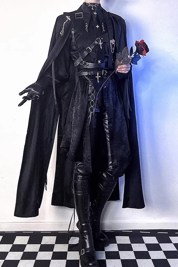 Schwarzer [Night Sentinel] langer Trenchcoat mit Ouji-Gothic-Lolita-Ärmeln und langen Ärmeln