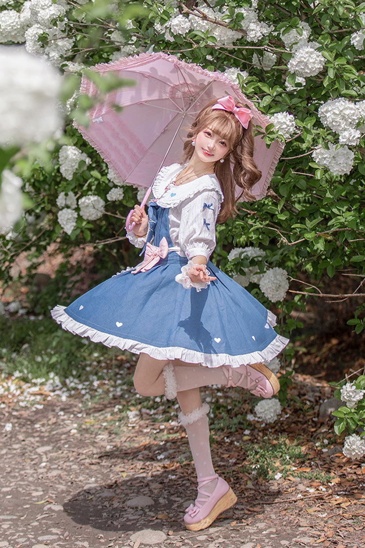 Blue [Cowboys Are Busy] Ruffle Bowknot Sweet Lolita Strap Dress