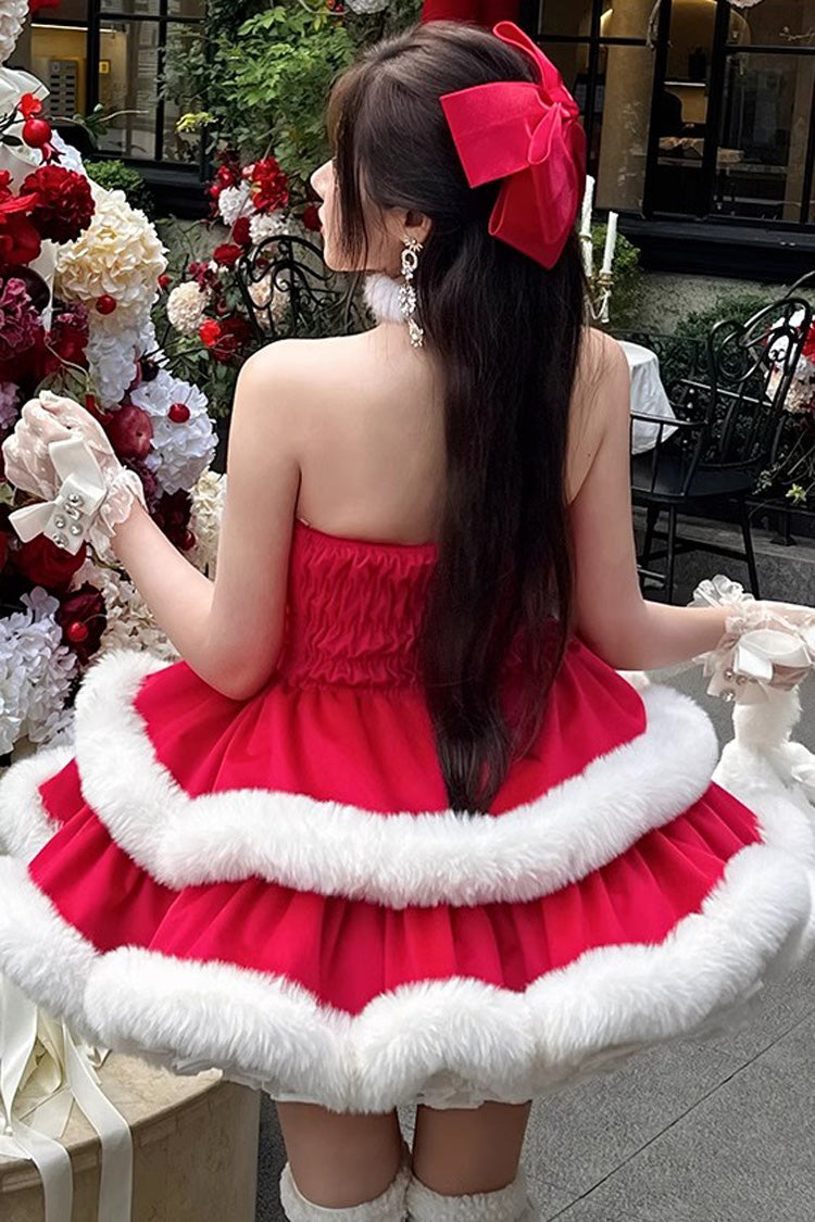 Red [Holiday] Double-Layered Bowknot Sweet Princess Lolita Strapless Dress
