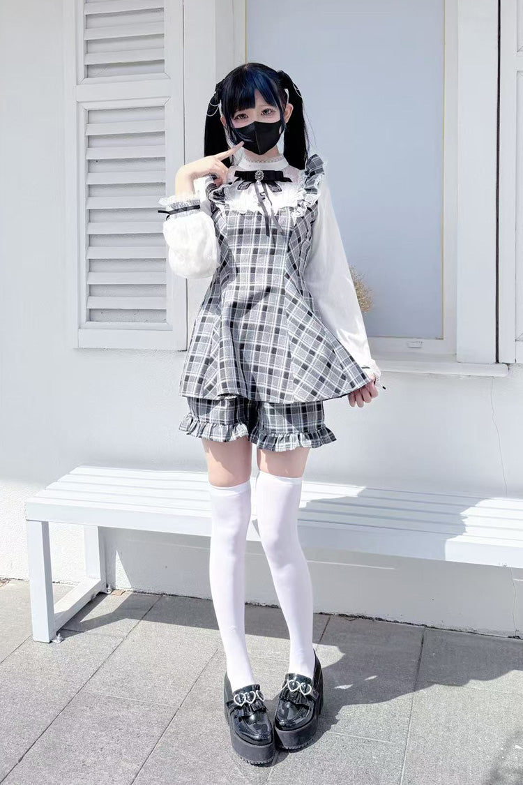 [First Love Contract] Print Bowknot Lace Gothic Jirai Kei Dress Set 4 Versions
