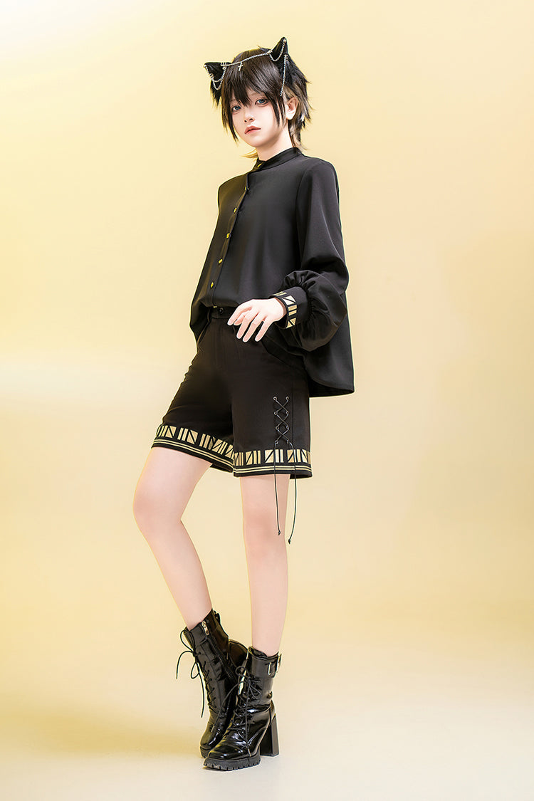 Black [Black Cat] Print Embroidery Ouji Gothic Vintage Prince Handsome Lolita Shorts