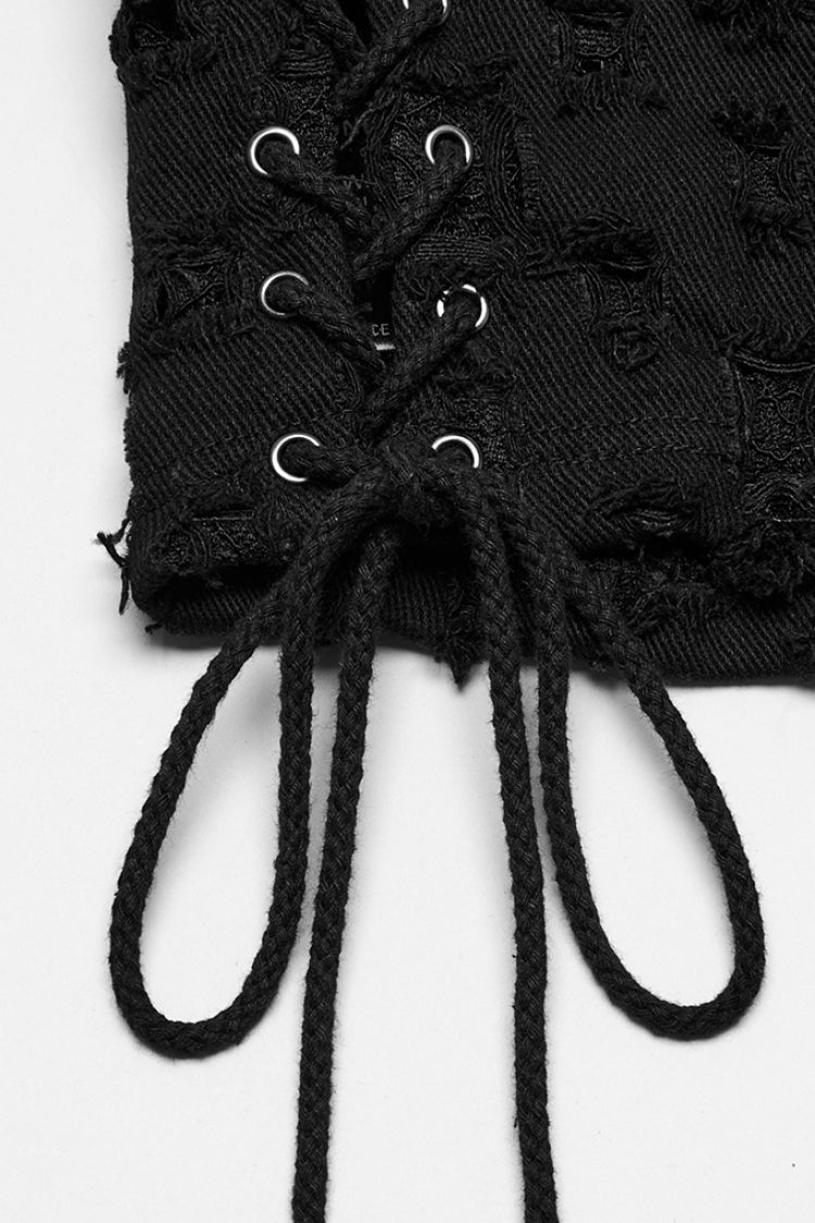 Black Sleeveless Lace-Up Rivet Women's Punk Vest