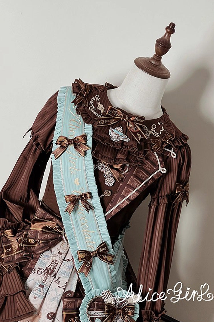 Brown [Teddy Bear Chocolate] Sleeveless Print Ruffle Bowknot Sweet Lolita Jsk Dress