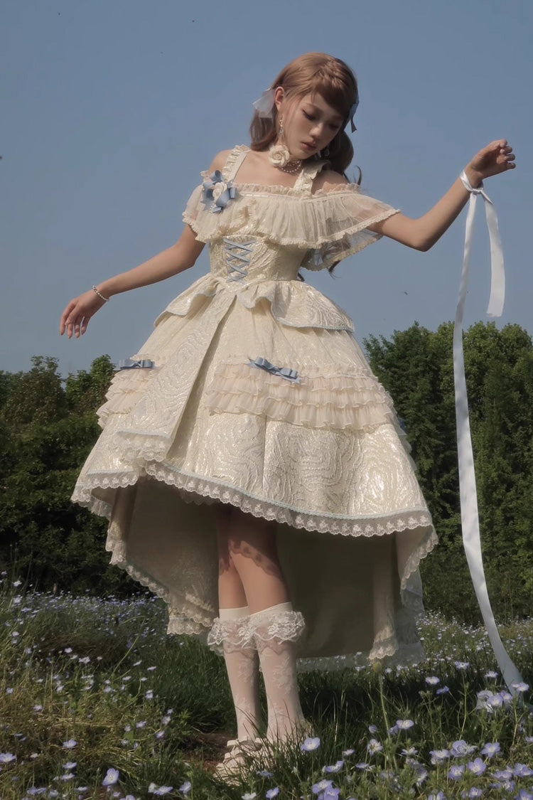 Ivory/Blue [Tycoon's Daughter] Ruffle Bowknot Sweet Elegant Princess Lolita Jsk Dress