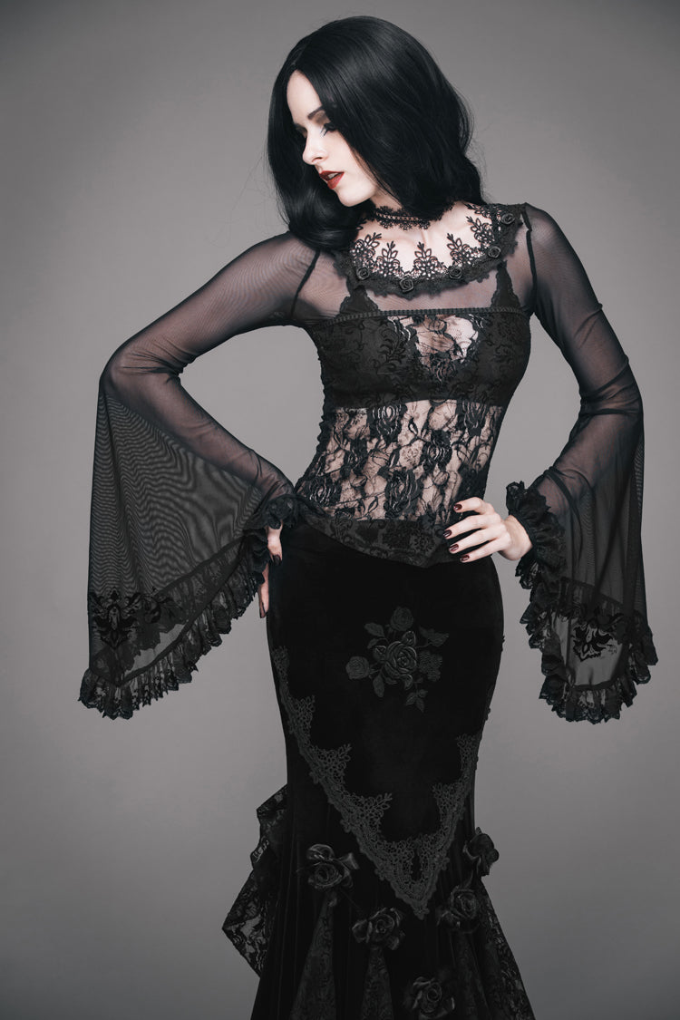 Black Transparent Lace Cotton Waist Fishbone Feather Women's Gothic Flower Corset