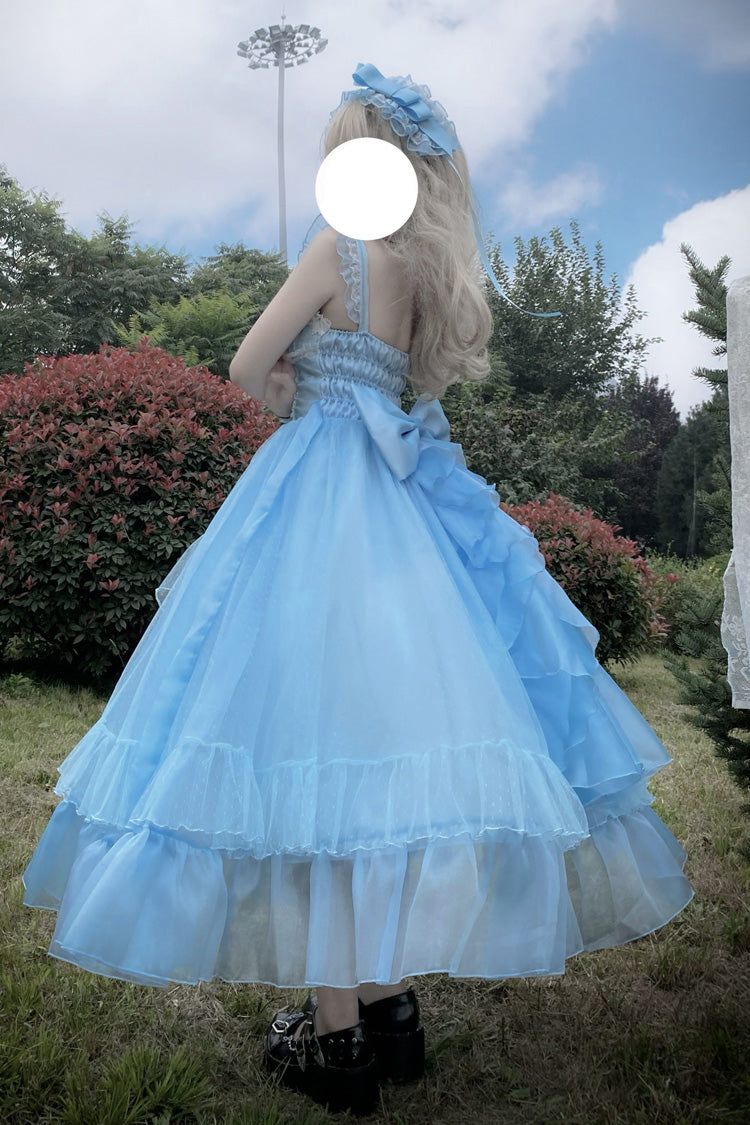 Blue [Moonlight Sonata] Ruffle Cardigan Bowknot Lace Sweet Vintage Lolita Jsk Dress