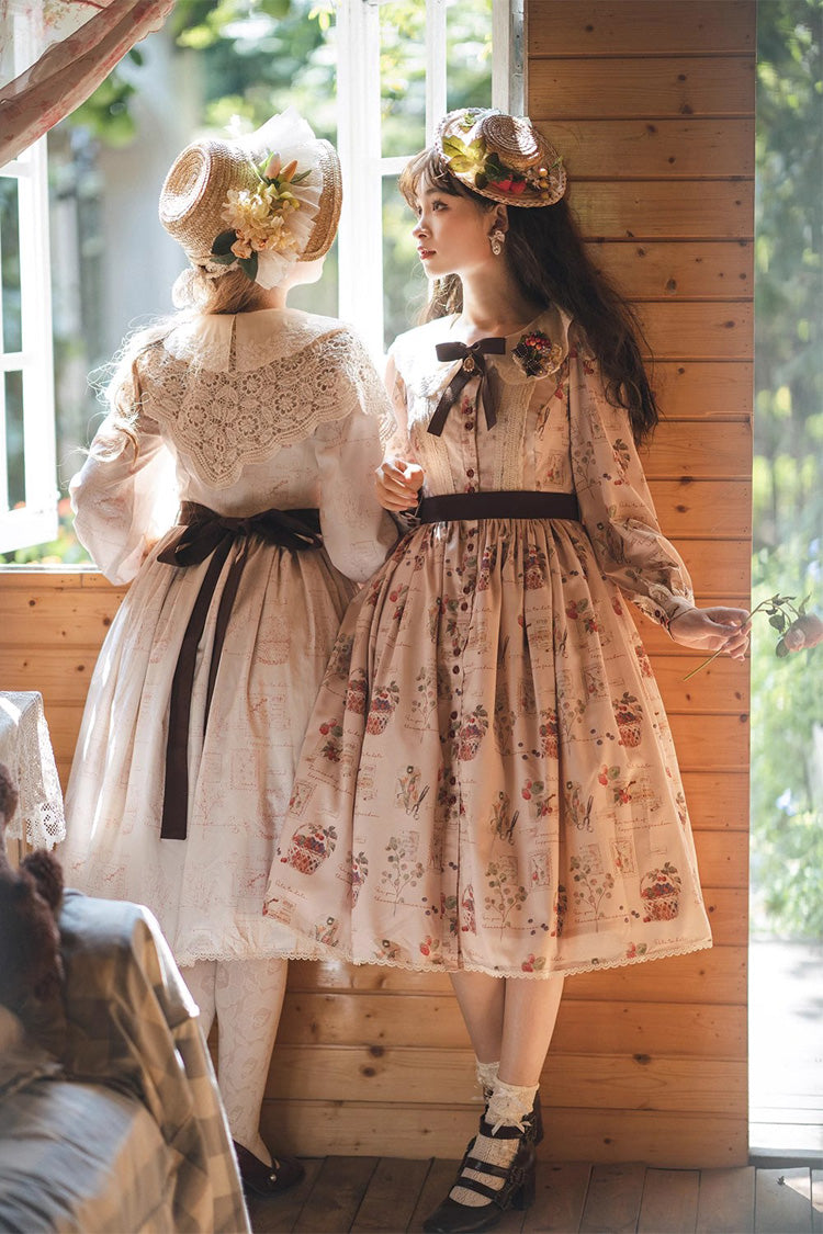 Forest Illustrated Book Long Lantern Sleeves Print Ruffle Sweet Lolita OP Dress 3 Colors