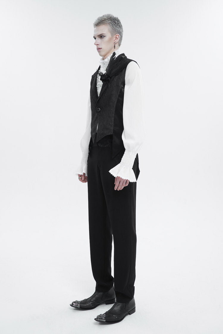Black Vintage Dark Pattern Men's Gothic Vest With Brooch