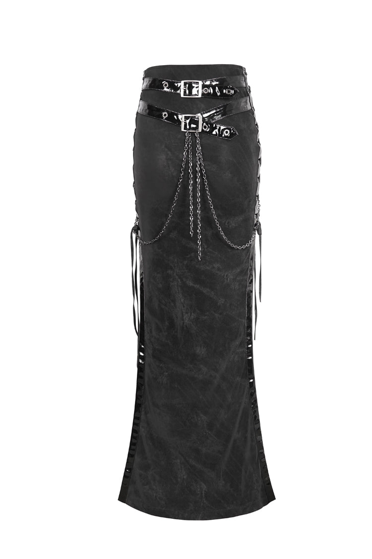 Black High Waisted Side Slit Slim Women's Steampunk Skirt