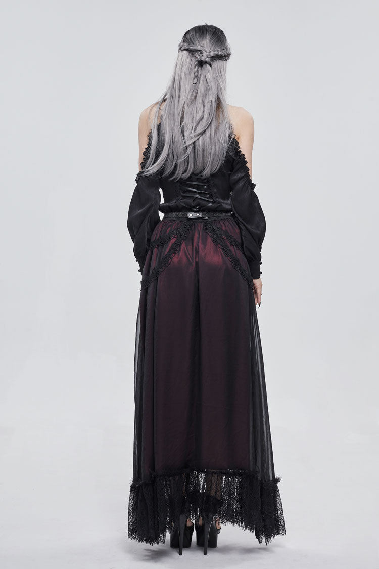 黒/赤蝶レースペンダント装飾シフォン女性のゴシックスカート