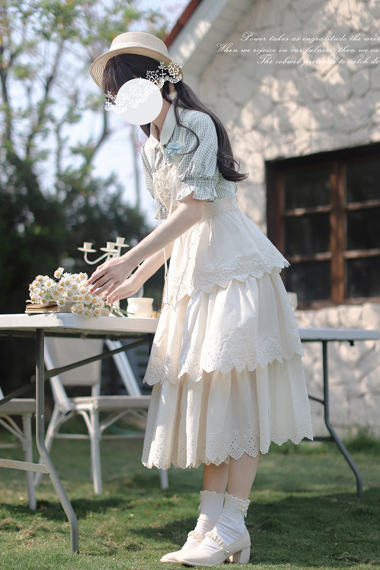 Ivory Sleeveless Triple-Layered Ruffle Lace-Up Sweet Elegant Lolita Jsk Dress